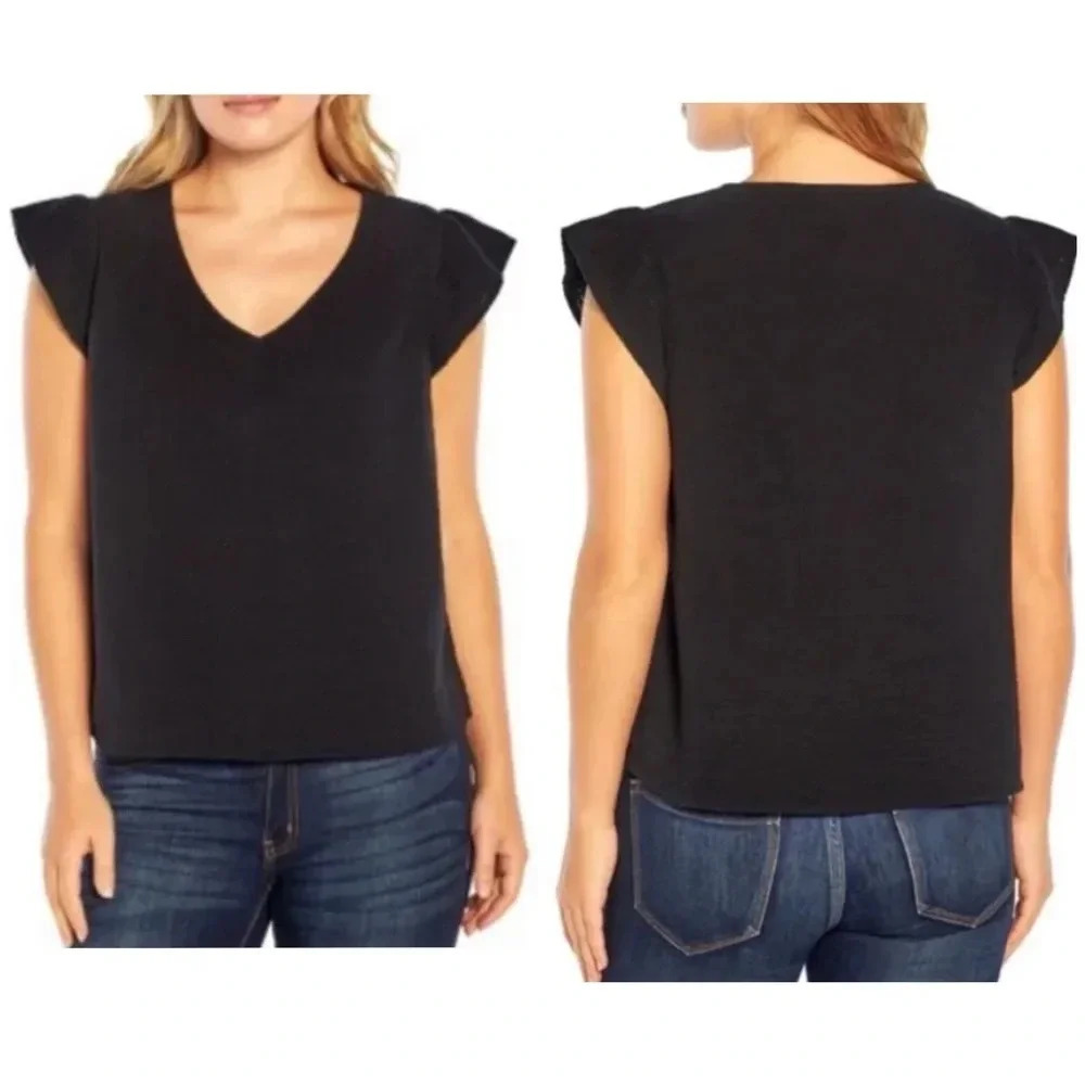 Three Dots Double Gauze Short Sleeve Top Black‎ Size XXL